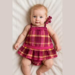 Old Navy Girls Dress Size 0-3‎ Months Pink Yellow Plaid Sundress Sleeveless NEW